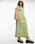 ASOS DESIGN 2 in 1 crew neck t-shirt midi dress with cargo skirt in sage