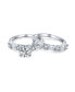 AAA CZ Baguettes Side Stones 2CT Square Round Brilliant Solitaire Anniversary Engagement Wedding Band Ring Set For Women .925 Sterling Silver