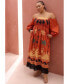 Plus Size Printed Puff Sleeve Fringe Maxi