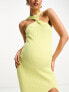 Фото #4 товара The Frolic Maternity midi dress with twist high neck and side slit in yellow