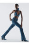 Фото #1 товара Pullu Payetli Kot Pantolon Yüksek Bel Yırtmaç Detaylı - Victoria Slim Flare Jeans