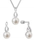 Silver jewelry set with zircons and real pearls 29052.1B (earrings, chain, pendant)