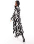 Фото #2 товара New Look tie waist midi shirt dress in black and white swirl print