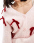 Фото #3 товара Miss Selfridge bow detail cardigan in soft pink with red bows