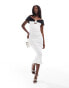 Vesper bardot contrast bow front detail midaxi dress in white