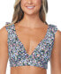 ფოტო #1 პროდუქტის Juniors' Cannes Ditsy-Print Ruffled Bikini Top
