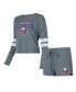 ფოტო #1 პროდუქტის Women's Gray Distressed New York Islanders Meadow Long Sleeve T-shirt and Shorts Sleep Set