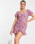 Фото #8 товара Urban Revivo ruched front mini dress in pink floral print