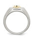 ფოტო #3 პროდუქტის Stainless Steel 14k Gold Accent Sapphire Cross Signet Ring