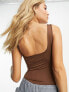 Miss Selfridge square neck corset bodysuit in chocolate