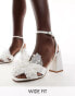 Be Mine Wide Fit Bridal Issa tulle pearl bow block heel sandals in ivory