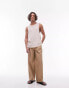 Topman compact cotton wide leg trouser in stone