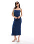 Фото #1 товара Bershka strappy bodycon denim shaping maxi dress in blue