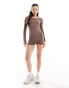 Фото #1 товара Simmi round neck long sleeve jersey unitard in light brown