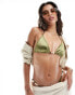 South Beach beaded triangle bikini top in high shine green