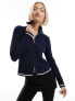 Фото #1 товара Weekday Tarja high neck zip through caridgan with stripe detail in navy