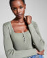 Фото #3 товара Women's Square-Neck Ribbed Sweater-Knit Long-Sleeve Bodysuit, Created for Macy's