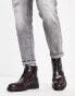 Ben Sherman leather chunky brogue boots in burgundy