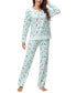 Фото #5 товара Women's Long Sleeve Notch Collar Top with Lounge Pants 2 Piece Pajama Set