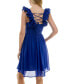 Фото #2 товара Juniors' Ruffle-Sleeve Lace-Up Back Fit & Flare Dress