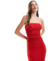 Pull&Bear textured bandeau maxi dress with leg split in red Красный, XS - EU 34 - фото #4