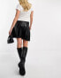 Vero Moda leather look quilted mini skirt in black