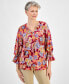 ფოტო #1 პროდუქტის Women's Floral Print 3/4 Sleeve Ruffled-Cuff Top, Created for Macy's