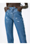 Pullu Payetli Kot Pantolon Yüksek Bel Yırtmaç Detaylı - Victoria Slim Flare Jeans