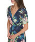 Фото #3 товара Women's Floral Tie-Waist Ruched-Sleeve Dress