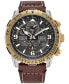 ფოტო #1 პროდუქტის Eco-Drive Men's Chronograph Promaster Skyhawk Brown Leather Strap Watch 45mm