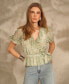 Фото #5 товара Women's V-Neck Short Sleeve Faux Wrap Ruffle Top