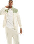 ASOS DESIGN standard fit ribbed velour jacket in off white with green detail