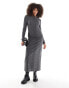 Фото #1 товара ASOS DESIGN brushed rib long sleeve column midi dress in charcoal