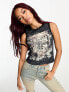 Фото #1 товара Miss Selfridge festival lace trim graphic racer tank top in charcoal
