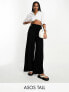 ASOS DESIGN Tall tie belt wide leg trouser culottes in black 34 - фото #1