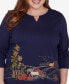 ფოტო #2 პროდუქტის Plus Size Classic Farmhouse Scenic Keyhole Neck Top