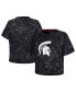 ფოტო #1 პროდუქტის Women's Black Distressed Michigan State Spartans Vintage-Like Wash Milky Silk Cropped T-shirt
