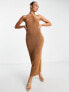 Фото #1 товара Pretty Lavish high neck backless midaxi dress in brown