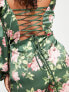 ASOS DESIGN Curve satin tea jumpsuit with lace up back in floral print