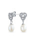 Bridal Love Knot White Freshwater Cultured Pearl Teardrop Dangle Earrings For Women Prom .925 Sterling Silver