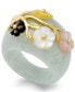 ფოტო #1 პროდუქტის Jade and Multicolored Mother of Pearl (8mm) Flower Ring in 14k Gold over Sterling Silver