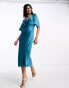 Y.A.S Bridesmaid satin flutter sleeve midi dress in deep teal green