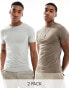 ASOS DESIGN 2 pack muscle fit t-shirt in dark green and blue