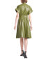 ფოტო #2 პროდუქტის Women's Faux-Leather Belted Fit & Flare Dress