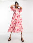 Sister Jane puff sleeve midaxi dress in pink and red heart