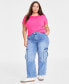 Фото #7 товара Trendy Plus Size High-Rise Utility Cargo Jeans, Created for Macy's