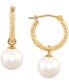 ფოტო #1 პროდუქტის Cultured Freshwater Pearl (9mm) Dangle Hoop Earrings in 14k Gold
