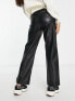 Vero Moda Petite leather look high waisted straight leg trousers in black