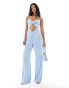 ASOS DESIGN plisse bandeau wide leg jumpsuit in pale blue