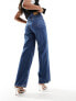 Vero Moda wide leg jeans with rose print in dark blue denim